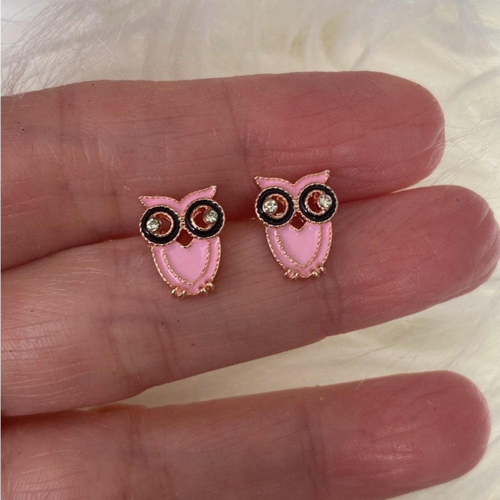 Pink Owl Stud Earrings